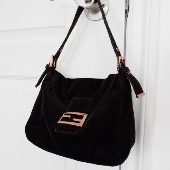 Fendi Handbags - Authentic Preowned Fendi Black Corduroy Baguette Shoulder Bag